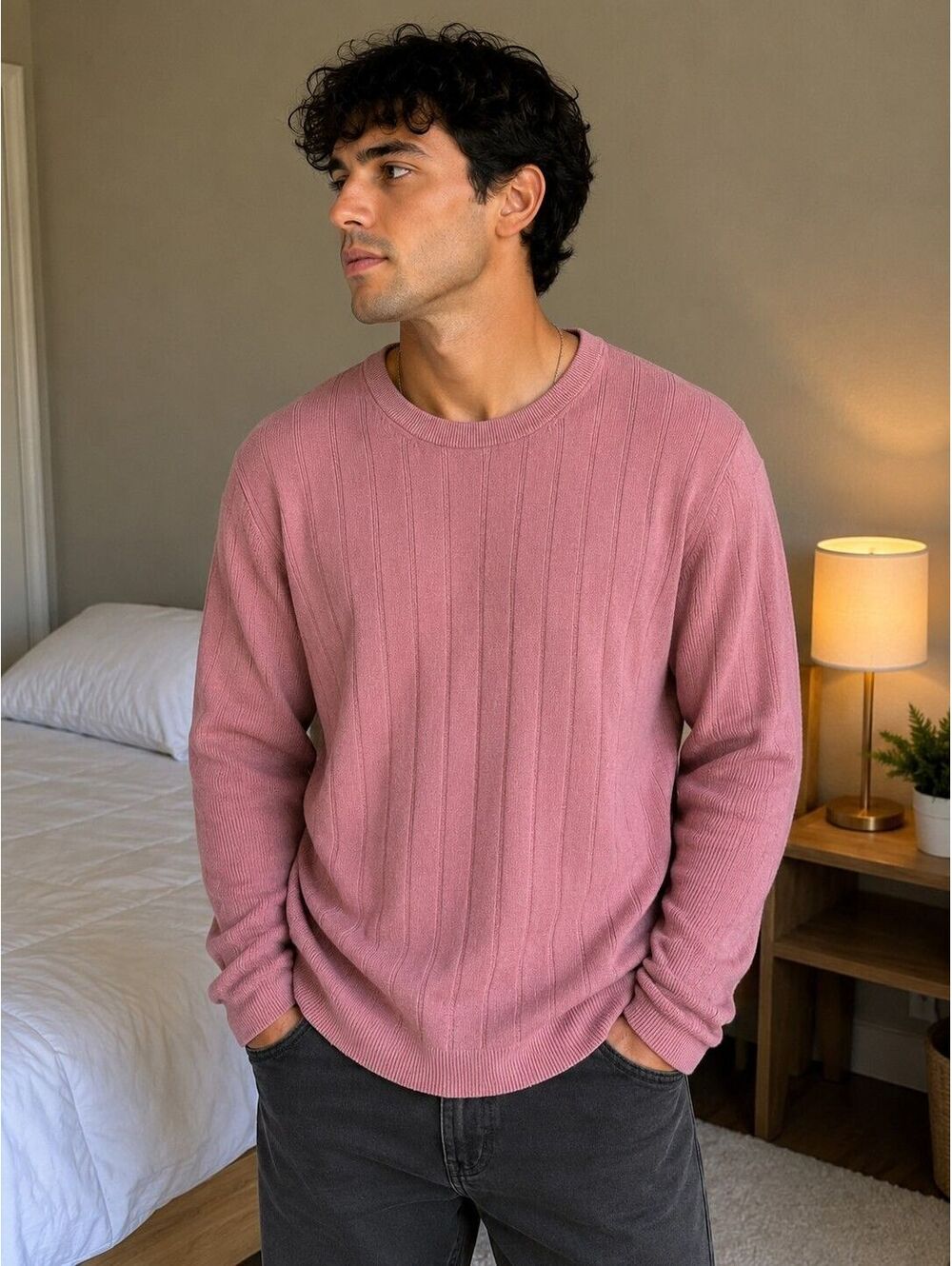 Goodfellow & Co Men's XXL Pink Ribbed Crewneck Sweater